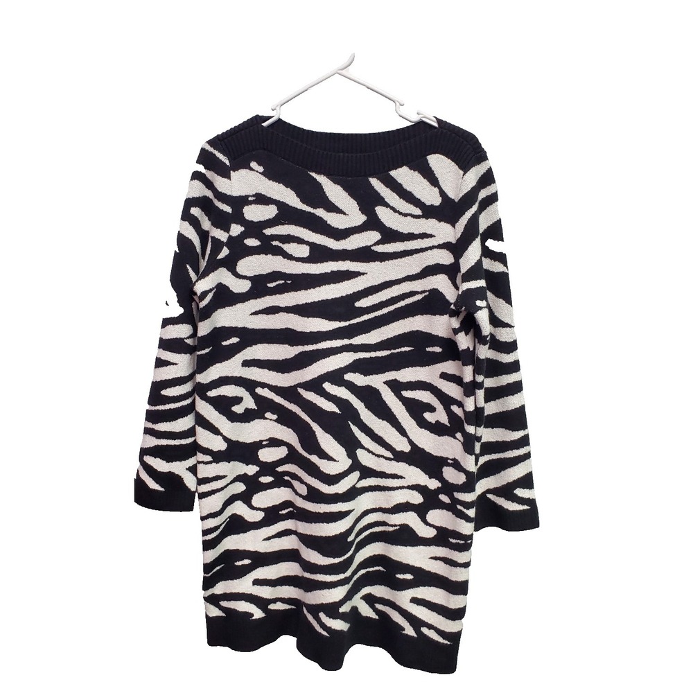 Loft Women Size Large Petite black/white Sweater dress long sleeves knee length